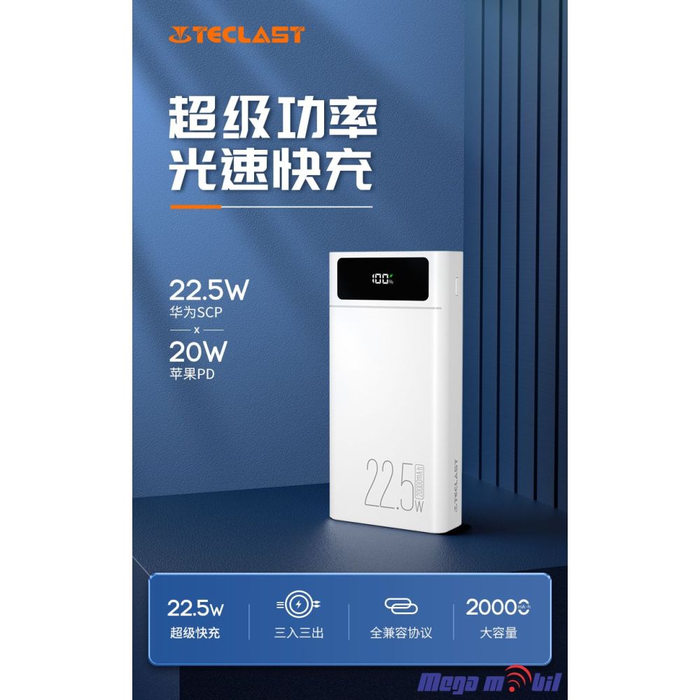 Baterija eksterna 20000mAh TECLAST T200A Pro FAST+PD 22.5W white.